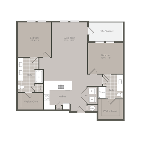 Floor plan for 2 beds, 2 baths, 1228 sqft